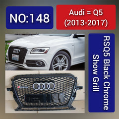 RSQ5 Full Black Honeycomb Show Grill Compatible With Audi Q5 (2013-2017) RSQ5 Black Chrome Tag No.148