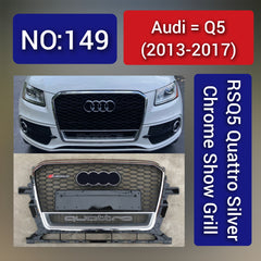 Show Grill Compatible With Audi Q5 (2013-17) RSQ5 Quattro Silver Chrome