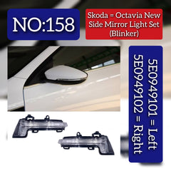 Side Mirror Light Set (Blinker) Right 5E0949102 & Left 5E0949101  Compatible With SKODA OCTAVIA III (5E3, NL3, NR3) Tag No.158
