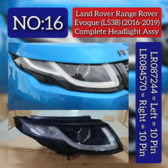 Complete Headlight Assy Left LR087244 & Right LR084570 (Both Side 10 Pin) Compatible With Land Rover Range Rover Evoque - L538 (2016-2019) Tag No.16