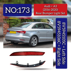 Rear Bumpert Light Set Left 8V5945105C Right 8V5945106C Compatible With AUDI A3 Convertible (8V7, 8VE) | A3 / S3, A3 Limousine (8VS, 8VM) | A3 / S3 (2016-2020) Tag No.173