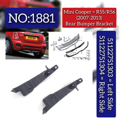 Rear Bumper Bracket Left 51122751303 & Right 51122751304 Compatible With Mini Cooper Clubman (R55), Hardtop (R56) (2007-2013) Tag No.1881