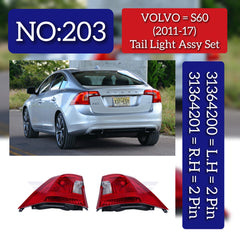 Tail Light Rear Lamp Left 31364200 1364200 1370463 1390070 & Right 31364201 Compatible With VOLVO s60 Tag No.203