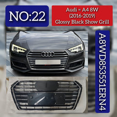 Glossy Black Show Grill A8WD853551ERN4 Compatible With Audi A4 8W (2016-2019) Tag No.22