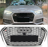 Show Grill Compatible With Audi A4 B9(2017-19) RS4 Silver Chrome Tag 24