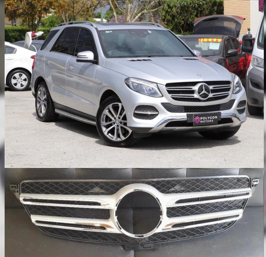 AMG Silver Chrome Show Grill Compatible With Mercedes Benz GLE-Class W166 (2016-2020) Tag 189