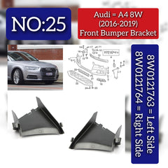 Front Bumper Bracket Left 8W0121763 & Right 8W0121764 Compatible With AUDI A4 B9 (8W2 , 8WC) (2016-2019) Tag No.25