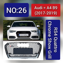 Show Grill Compatible With Audi A4 B9(2017-19) RS4 Quattro Chrome Tag 26