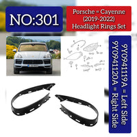 Headlight Ring Set Left 9Y0941119A & Right 9Y0941120A Compatible With Porsche Cayenne (2018-2020) Tag No.301