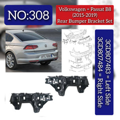 Rear Bumper Bracket Left 3GD807483 Right 3GD807484 Compatible With Volkswagen PASSAT B8 (362) Tag No.308
