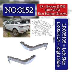 Rear Bumper Bracket Right LR035104 & Left LR035105 Compatible With Land Rover Range Rover Evoque - L538 (2012-2019) Tag No.3152