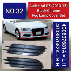 Fog Lamp Cover (Black Chrome) Left 4G0807681A & Right 4G0807682A Compatible With AUDI A6 C7 2013-2015 Tag No.32