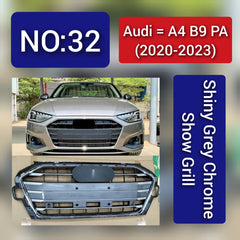 Show Grill Compatible With Audi A4 B9 Facelift(2020-23) Shiny Grey Chrome Tag 32
