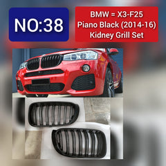 Piano Black (2014-16) Kidney Grill Set Compatible With BMW X3 F25 Tag 38