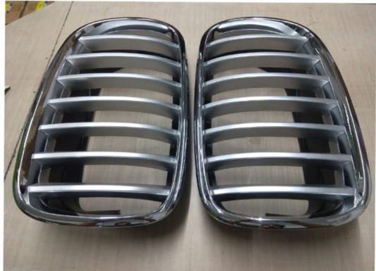 Silver Chrome Kidney Grill Set, 51137185224=R.H,& 51137185223=L.H Compatible With BMW X5 E70 Tag 41