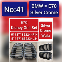 Silver Chrome Kidney Grill Set, 51137185224=R.H,& 51137185223=L.H Compatible With BMW X5 E70 Tag 41