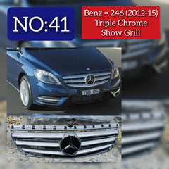 Classic Silver Chrome (3 Lines) Show Grill Compatible With Mercedes Benz B-Class W246 (2012-2015) Tag 41
