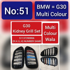 Kidney Grill Set 51137390866 (R.H/L.H) Multi color Compatible With BMW 5 Series G30 Tag 51