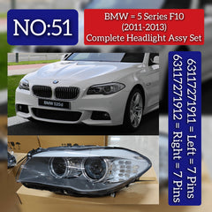 Headlight Headlamp Left 63117271911 & Right 63117271912 (Without Blaster) Compatible With BMW 5 Series (F10) (2010-2013) Xenon-Projectors Tag No.51