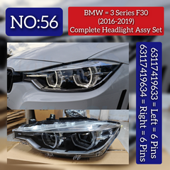 Complete Headlight Assy Left 63117419633 & Right 63117419634 63117314531 (Without Blaster) Compatible With BMW 3 Series F30 (2016-2019) Tag No.56