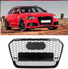 RS6 Quattro Black Honeycomb Show Grill Compatible With Audi A6 C7(2012-15) RS6 Quattro Black Chrome Tag 56