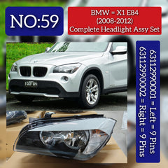 Complete Headlight Assy Left 63112990001 & Right 63112990002 (Without Blaster) Compatible With BMW X1 E84 (2009-2012) Tag No.59