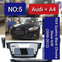Show Grill Audi Compatible With A4 B8(2009-12) RS4 Quattro Black Chrome Tag 5