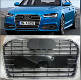 Show Grill Compatible With Audi A6 C7 Facelift(2016-18) Shiny Silver Chrome(Big Number Plate Tag 61