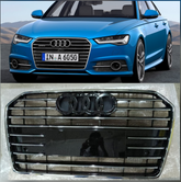 Show Grill Compatible With Audi A6 C7 Facelift(2016-18) Shiny Silver Chrome (Small Number Plate)