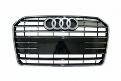 S6 Gloosy Black Upgrade Show Grill Compatible With Audi A6 C7 (2016-18) Shiny Silver Chrome (Small Number Plate) Tag No.62