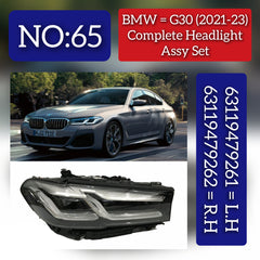 Complete Headlight Assy Left 63119479261 & Right 63119479262 (Without Blaster) Compatible With BMW 5 Series G30 (2021-2023) Tag No.65