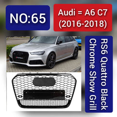 Show Grill Compatible With Audi A6 C7 Facelift(2016-18) RS6 Quattro Black Chrome