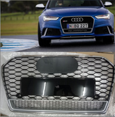 Show Grill Compatible With Audi A6 C7 Facelift(2016-18) RS6 Quattro Silver Chrome