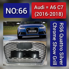 Show Grill Compatible With  Audi A6 C7 Facelift(2016-18) RS6 Quattro Silver Chrome
