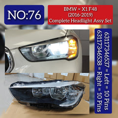 Complete Headlight Assy Left 63117346537 & Right 63117346538 Compatible With BMW X1 F48 (2016-2019) Tag No.76