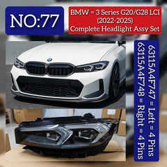 Complete Headlight Assy Left 63115A4F747 & Right 63115A4F748 Compatible With BMW 3 Series G20/G28 LCI (2022-2025) Tag No.77