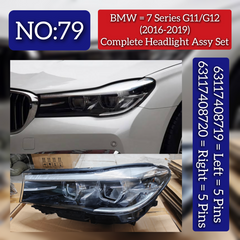 Complete Headlight Headlamp Assy Left 63117408719 & Right 63117408720 (Without Blaster) Compatible With BMW 7 Series G11/G12 (2016-2019) Tag No.79
