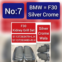 Silver Crome Kidney Grill Set 51137263479=L.H & 51137263480=R.H Compatible With BMW 3 Series F30 Tag 7