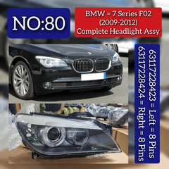Complete Headlight Assy Right 63117228424 & Left 63117228423 63117348511 Compatible With BMW 7 Series (F02) (2009-2012) Tag No.80