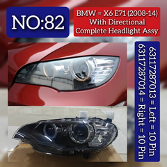 Complete Headlight Assembly (With Directional) Left 63117287013 & Right 63117287014 (Both Side 10 Pin) Compatible With BMW X6 (E71) (2008-2014) Tag No.82