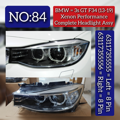 Complete Headlight Assembly (Xenon Performance) Left 63117355555 & Right 63117355556 (Both Side 8 Pin) Compatible With BMW 3 Series GT (F34) (2013-2019) Tag No.84