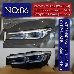 Complete Headlight Assembly (LED Performance + AFS) Left 63119450239 & Right 63119450240 (Both Side 4 Pin) Compatible With BMW 7 Series (G12) (2020-2024) Tag No.86