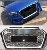 Show Grill Compatible With Audi A3(2017-20) RS3 Silver Chrome (2 Lines)