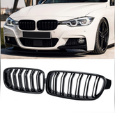 Glossy Black Kidney Grill Set Compatible With BMW 3 Series F30 (2012-19)Tag 9