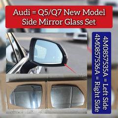 Side Mirror Glass Set Left 4M0857535A & Right 4M0857536A Compatible With AUDI Q5/Q7 New Model