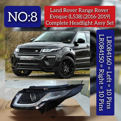 Complete Headlight Assy Set Right LR084150 & Left LR084160 Compatible With Range Rover Evoque (L538) Tag No.08
