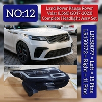 Complete Headlight Assy Right LR150072 & Left LR150077 Compatible With Range Rover Velar L560 Tag No.12