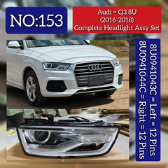 Headlight Headlamp Left 8U0941043C & Right 8U0941044C (With Blaster) Compatible With AUDI Q3 2016-2018