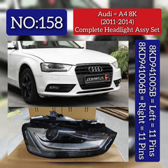 Headlight Headlamp Left 8KD941005B & Right 8KD941006B (Without Blaster) Compatible With AUDI A4 (2011-2013) Tag No.158