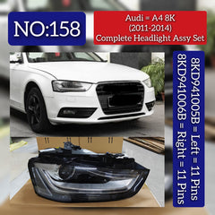 Headlight Headlamp Left 8KD941005B & Right 8KD941006B (Without Blaster) Compatible With AUDI A4 (2011-2013) Tag No.158